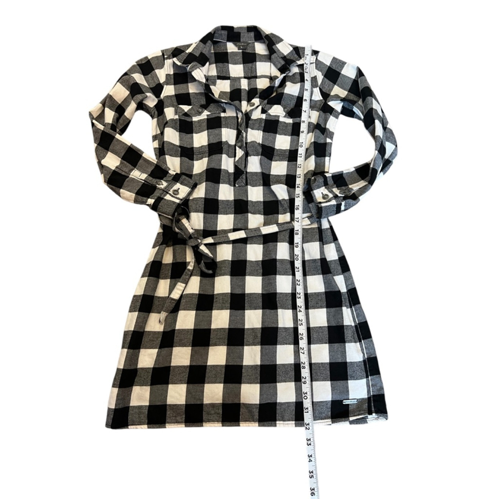 EDDIE BAUER Black & White Plaid Flannel Long Sleeve Short Casual Dress 2 - Picture 7 of 8